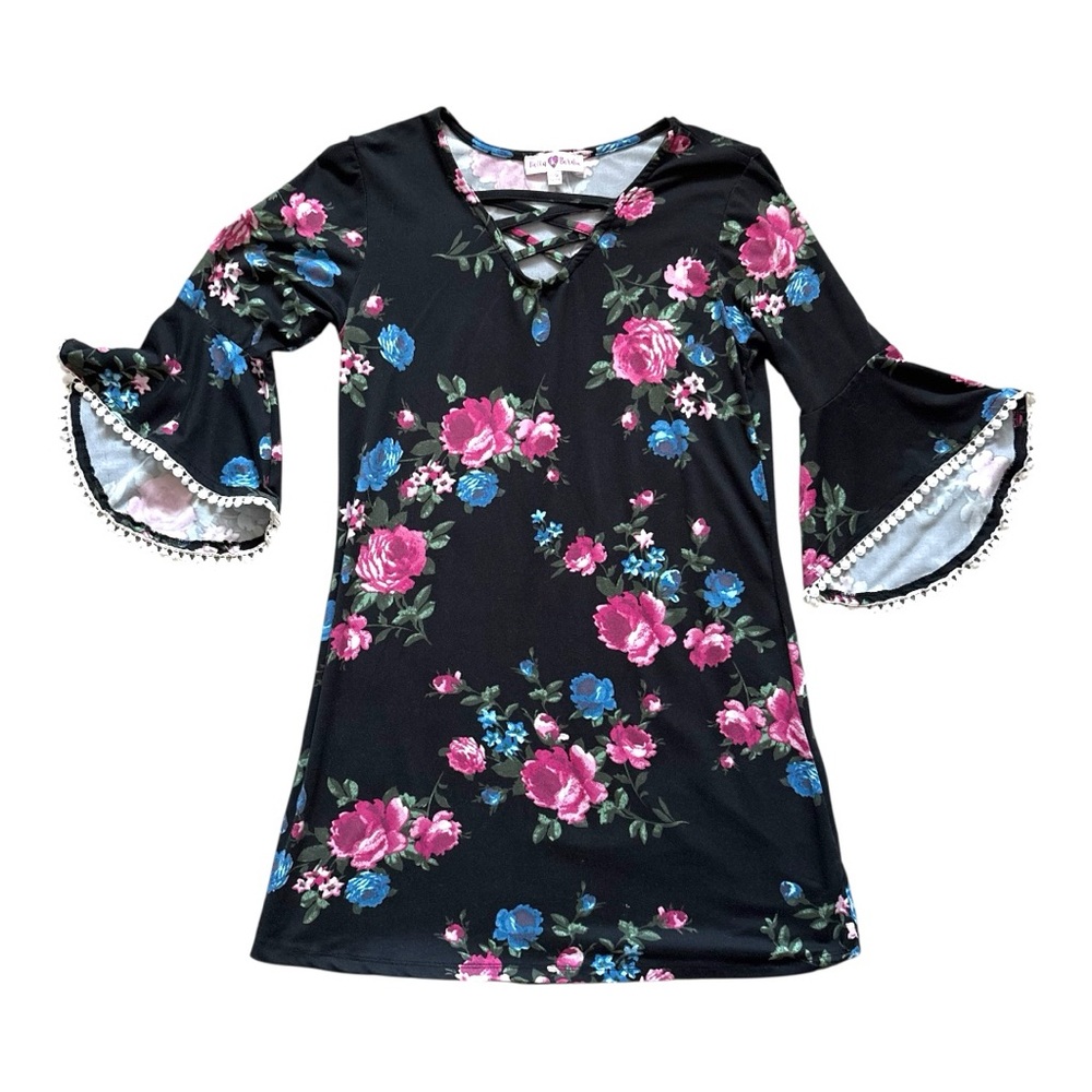 Bella & Birdie Girls Floral Rose Bell Sleeve Dress Size 12-14 (Large) Youth - Picture 2 of 13